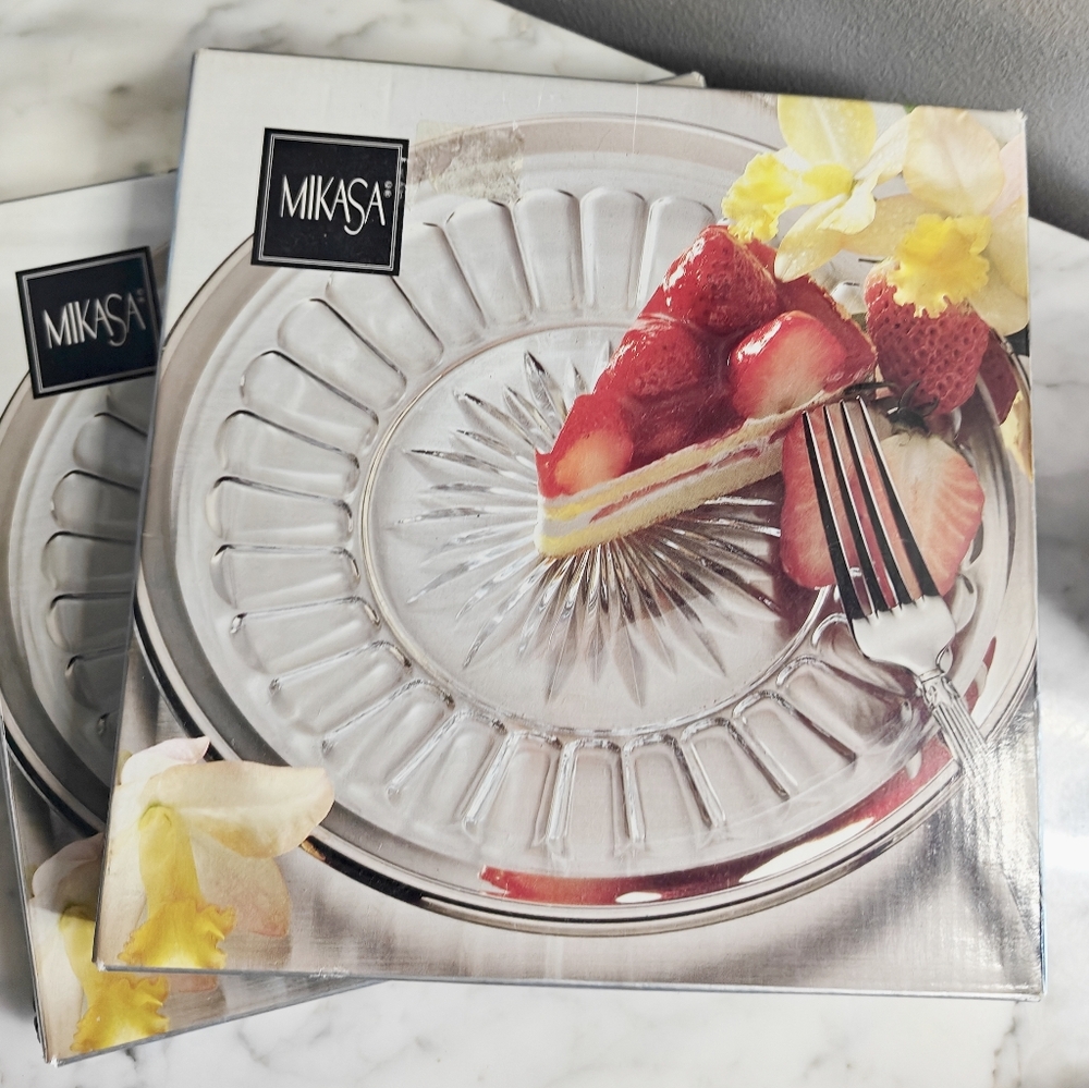 Vintage Mikasa Cambria Silver Glass Dessert Serving Plate | Set of 2 (NIB)